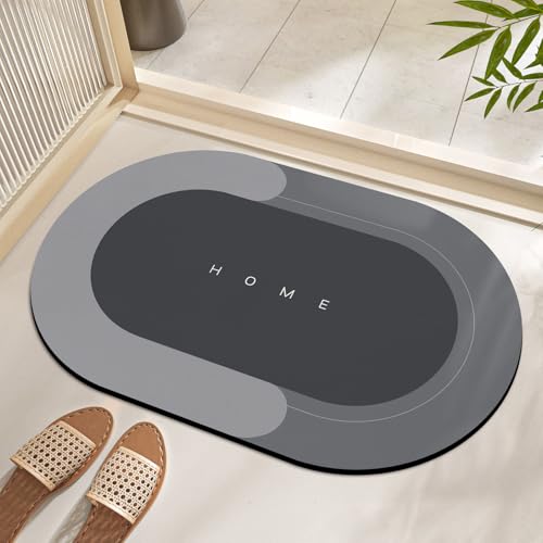 Super Absorbent Bath Mat, Quick-drying Bathroom Mats, Super Absorbent Living Room Floor Mat , Rubber Non-slip Bottom, Easy to Clean Bathroom Rugs, Simple Kitchen Doormat (Oval Light Gray, 40x60cm) - color: Oval Light Gray, size: 40 x 60 cm