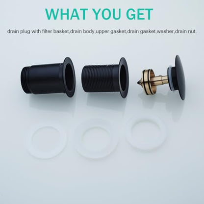 Matte Black Bathroom Sink Drain,Pop-up Drain with Detachable Basket Stopper,Anti-Clogging Drain Strainer,Hair Catcher,for Vanity Vessel Sink Without Overflow,SE83997PB-MB - color: Matte Black(without Overflow)