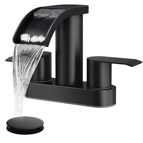gotonovo 4’’ Centerset Bathroom Sink Faucet Waterfall Matte Black | SUS304 Bathroom Faucet,2.17’’ Wide Spout,24’’ cUPC Water Line,Pop up Drain,2 Handle,Basin,Vanity,RV,Lavatory 2 or 3 Hole Sink - color: Black