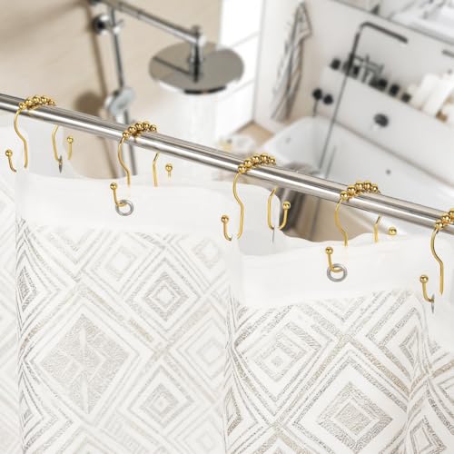 Resze Double Shower Curtain Hooks, Sturdy Metal Nickel Shower Curtain Rings, Glide Roller Shower Hooks,Rust Proof Anti-Drop Curtain Hooks, 12 Pcs Smooth Sliding Rings for Bathroom Shower Rods Curtains - color: Gold