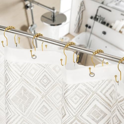 Resze Double Shower Curtain Hooks, Sturdy Metal Nickel Shower Curtain Rings, Glide Roller Shower Hooks,Rust Proof Anti-Drop Curtain Hooks, 12 Pcs Smooth Sliding Rings for Bathroom Shower Rods Curtains - color: Gold