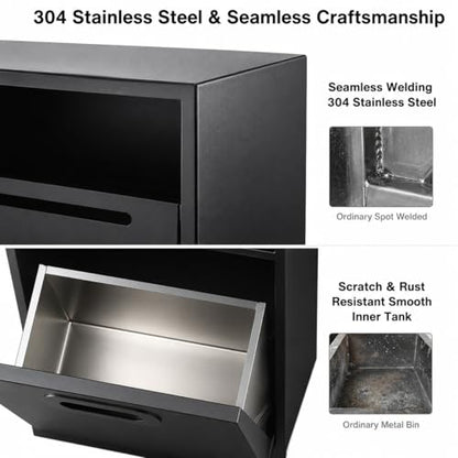 Recessed Trash Can and Storage Niche Combo, Stainless Steel in-Wall Mounted Cabinet with Toilet Paper Holder – 2-in-1 Hidden Tilt-Out Bin for Bathroom, Bedroom, or Kitchen