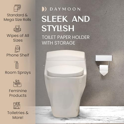 Day Moon™ - Toilet Paper Holder with Shelf - Modern Roll Holder for Bathroom - 1 Pack - Wall Mount - with Storage, Polished Chrome - color: Polished Chrome