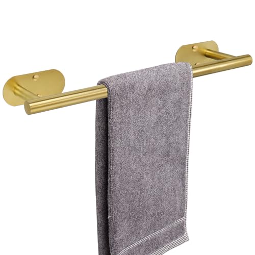 TocTen Self Adhesive Bathroom Towel Bar, Stick Towel Rack for Bathroom, Rustproof Stainless Steel Bath Towel Holder No Damage, Easy to Install Drill Free Towel Rod for Bathroom (Brushed Gold, 16 Inch) - color: Brushed Gold, size: 16 Inch