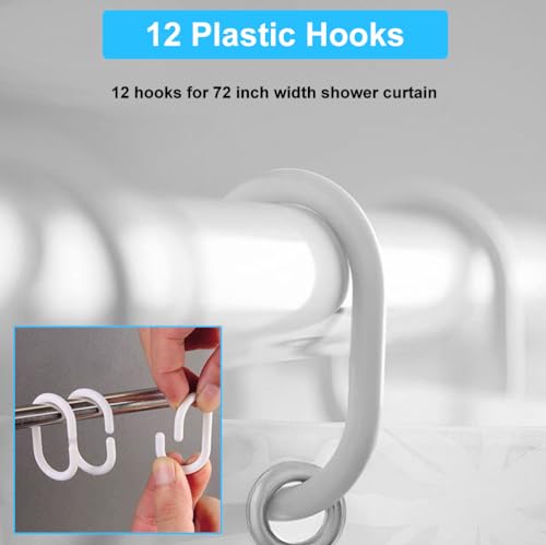 SUJAYU Shower Curtain Liner with 12 Plastic Hooks, 72x72 Inch Plastic Shower Curtain Liner for Shower Stall & Bathtubs, Bathroom Curtains Shower Curtain and Liner Set (Clear Grid)