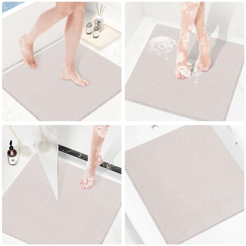 Shower Mat Bathtub Mat Non-Slip,24x24 inch, Soft Tub Mat with Drain,PVC Loofah Bath Mat (Phthalate Free) for Tub and Bathroom,Quick Drying,White - color: White, size: 24" x 24" (Rectangular)