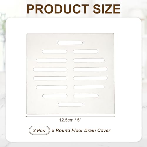 uxcell 2 Pcs Square Floor Drain Cover, Stainless Steel Shower Hair Catcher Drain Grate for Small Lawns, Bathroom Covers, Kitchen Floor Drains, Silver Tone(5 Inches) - size: 5 Inches