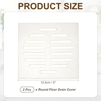 uxcell 2 Pcs Square Floor Drain Cover, Stainless Steel Shower Hair Catcher Drain Grate for Small Lawns, Bathroom Covers, Kitchen Floor Drains, Silver Tone(5 Inches) - size: 5 Inches