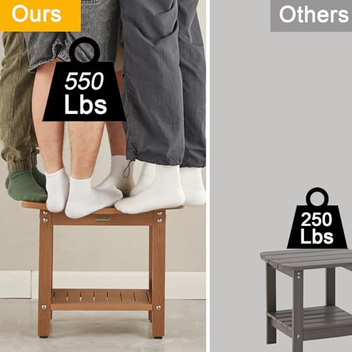 Poly Shower Stool for Inside Shower Waterproof, Shower Bench for Shaving Legs, Heavy Duty Plastic Bathroom Chair Seat with Handles & Adjustable Feet, Foot Rest, No Maintenance, Brown - color: Brown