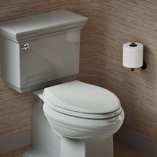 "KOHLER 4636-RL-95 Cachet ReadyLatch Elongated Toilet Seat Slow Close, Soft Close Toilet Seat Quiet Lid, Contoured Grip-Tight Bumpers Installation Hardware, Apartment Essentials, Ice Grey " - color: Ice Gray, size: Elongated