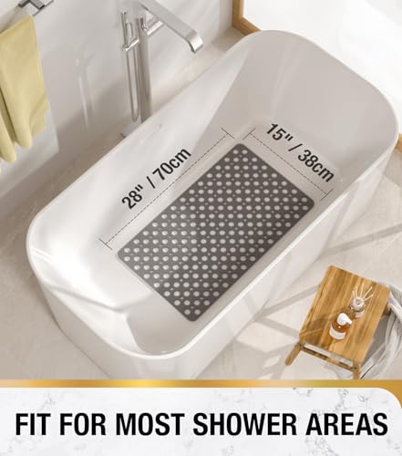 HITSLAM Bathtub Mat Non Slip, Soft TPE Bath Mat for Tub, Efficient Drainage Bathroom Shower Mat with Suction Cups, Bath Tub Mat, Easy to Clean, 28 x 15 Inch, Grey - color: Grey, size: 28" x 15" (Rectangular)