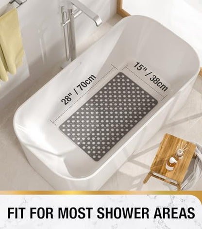 HITSLAM Bathtub Mat Non Slip, Soft TPE Bath Mat for Tub, Efficient Drainage Bathroom Shower Mat with Suction Cups, Bath Tub Mat, Easy to Clean, 28 x 15 Inch, Grey - color: Grey, size: 28" x 15" (Rectangular)