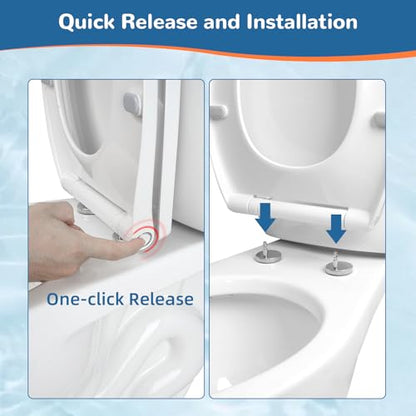 Universal Round Toilet Seat Soft Close Cover, 4 PCS Toilet Bolts, White | One-Click Quick-Release Toilet Seat Replacement with Bumpers, Compatible with TOTO, Gerber, Kohler, Never Loosen Slow Close - style: 16.5" Round with 2 Sets of Bolts