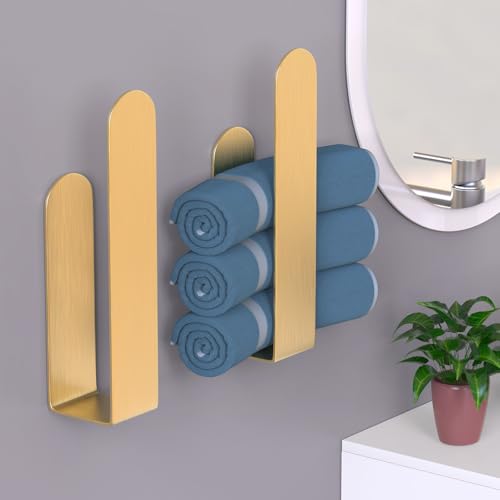HUFEEOH 2 Pack Adhesive Hand Towel Holder, Kitchen Towel Rack Towel Bars Wall Mounted, Stainless Steel Bath Holder for Bathroom Hotel Kitchen (Gold, 8 Inch(2PC)) - color: Gold, size: 8 Inch (2PC)