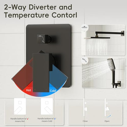 Gabrylly Shower System, 10" Shower Faucet Set with Handheld,Matte Black | Wall Mounted High Pressure Rain Shower Head with 3-Setting Handheld, Pressure Balance Shower Valve Kit Set for Bathroom - color: Black