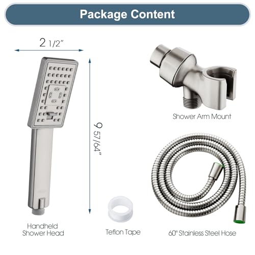 BRIGHT SHOWERS Handheld Shower Head Set High Pressure Hand Held Showerhead with 60 Inch Flexible Shower Hose and Adjustable Shower Arm Mount Bracket, 3 Spray Settings Shower Wand, Brushed Nickel - color: Brushed Nickel, size: 1.8 Gallon Per Minute