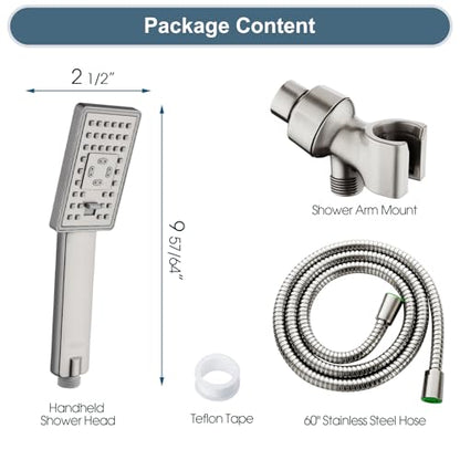 BRIGHT SHOWERS Handheld Shower Head Set High Pressure Hand Held Showerhead with 60 Inch Flexible Shower Hose and Adjustable Shower Arm Mount Bracket, 3 Spray Settings Shower Wand, Brushed Nickel - color: Brushed Nickel, size: 1.8 Gallon Per Minute