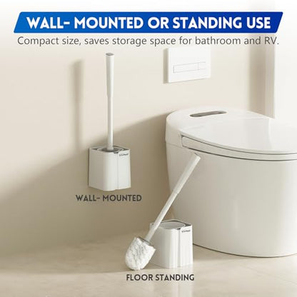 Y-in Hand Toilet Bowl Brush and Holder Set, Compact Toilet Scrubber Brush for RV and Bathroom Cleaning, Durable Classic 360°PP Bristle, Drip-Proof, Wall Mountable.（White） - color: White Classic