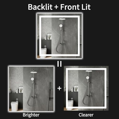 30"x30" LED Bathroom Mirror with Lights, Dimmable，Anti-Fog，Bathroom Vanity Mirror for Wall, Backlit + Front Lit, Memory Function, Shatter-Proof，Tempered Glass - size: 31"L x 31"W