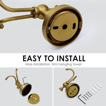Brass Towel Hook, Antique Brass Bathroom Robe Hooks, Double Rustic Towel Hooks Bath Farmhouse Coat Clothes Hook Wall Mounted for Bathroom Kitchen Washroom Bedroom - color: Brass
