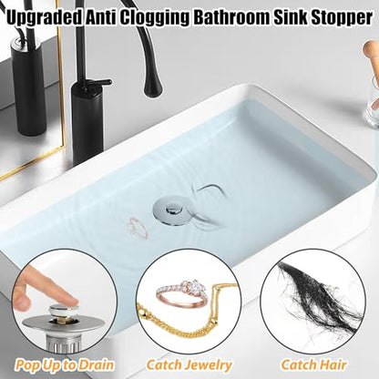 Anlige 3 in 1 Pop Up Bathroom Sink Stopper, Bathroom Sink Drain Strainer, with Removable Basket Hair Catcher, Universal Sink Plug Cover for 1.06 in to 1.6 in Drain, Brushed Nickel - color: Brushed Nickel