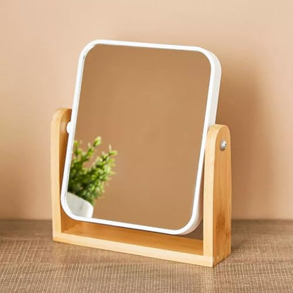 Desk Mirror,Mirror for Desk,1X/3X Magnifying Double-Sided 360°Flippable Vanity Mirror,Makeup Mirror,with Natural Bamboo Stand-White