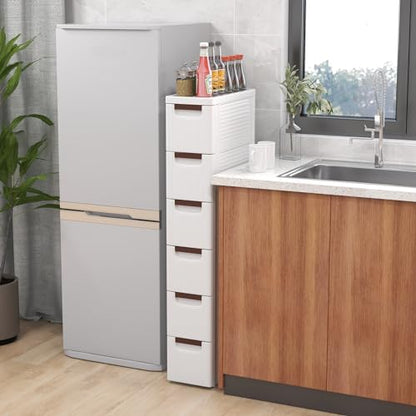 6-Drawer Narrow Storage Cabinet, Slim Rolling Cart (7.5"x16.5"x43") | Mobile Plastic Cart Container | Pull Handles & Built-in Wheels | For Living Room, Kitchen, Bathroom, Office - size: 7.5"x16.5"x43" (6 Drawer)