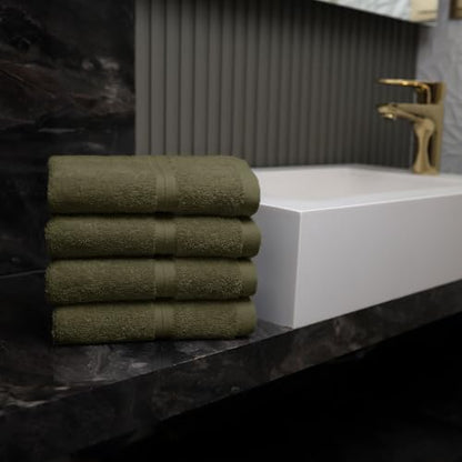 Absorbent & Thick Wash Cloths Set of 4 (12" x 12") Hotel Quality, Versatile as, Makeup Towels, Face Wash Cloths, Turkish Washcloths, Salon Towels, Dish Towels -%100 Cotton - Army Green - color: Army Green