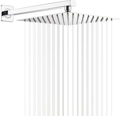 Chrome Rain Shower Head with Extension Arm 12 Inch Square Shower Head with 16 Inch Shower Arm Large Stainless Steel Rainfall Showerhead Waterfall Full Body Coverage by GGStudy - color: Chrome, size: 12inch