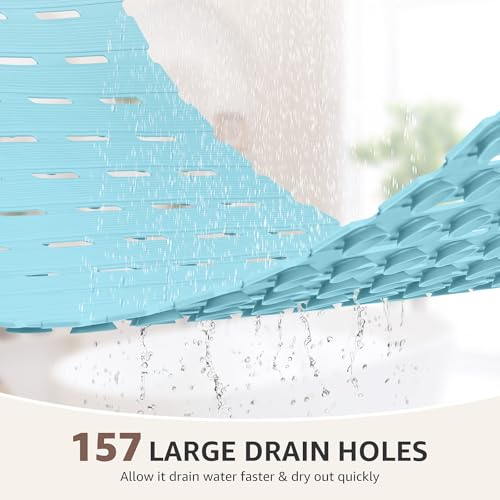 OTHWAY Shower Mat Non Slip, 36.6" x 16.9" Non Slip Soft Bath Mat for Tub, Shower Anti Slip Mat with Suction Cups, Easy to Cut Shower Floor Mat, Machine Washable Bathtub Mat, Light Blue - color: Blue