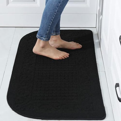COSYHOMER 39x20 Half Round Kitchen Rug,Non Slip Washable Mat,Black 1PC | Polypropylene tufted textile,small half circle rug,kitchen sink mat,Kitchen floor mat - color: Black, size: 1'8" x 3'3" (Semicircular)