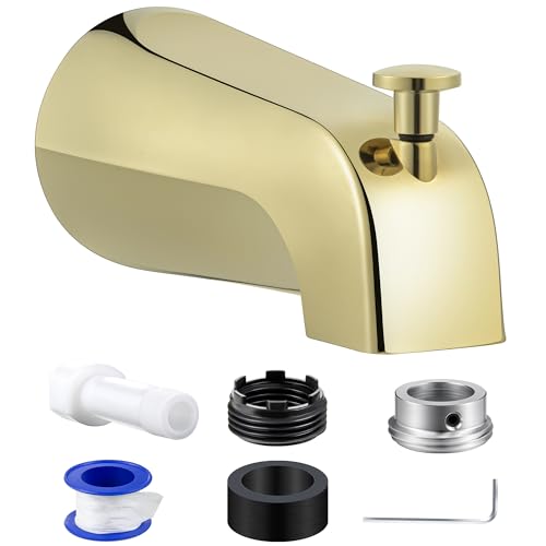 Dreyoo Tub Spout, Tub Faucet for Bathtub (Polished Brass,Simple) | Bathroom Bathtub Faucet with Adapters, Hex Wrench, Universal Faucet for Bathtub Fits 1/2" Copper Pipe, 1/2" IPS and 3/6" IPS - color: Polished Brass, style: Simple