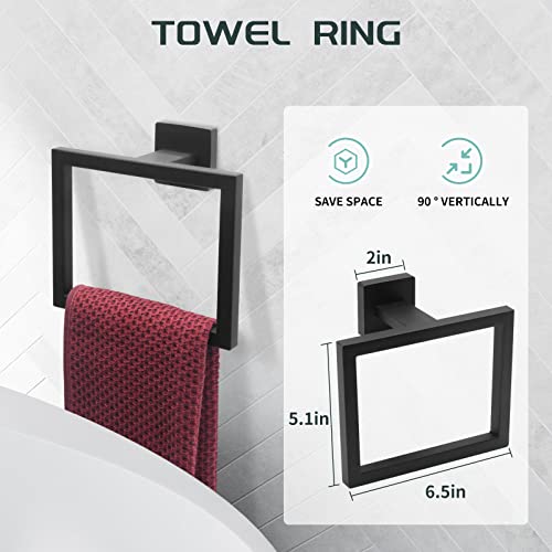 Dorudon Atrox 5-Piece Bathroom Hardware Set - Black Towel Bar Set with 2 Towel Hooks, Stainless Steel Wall Mounted Bathroom Towel Rack - Square, 16-Inch - color: Matte Black, size: 16 IN