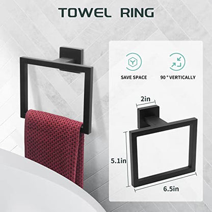 Dorudon Atrox 5-Piece Bathroom Hardware Set - Black Towel Bar Set with 2 Towel Hooks, Stainless Steel Wall Mounted Bathroom Towel Rack - Square, 16-Inch - color: Matte Black, size: 16 IN