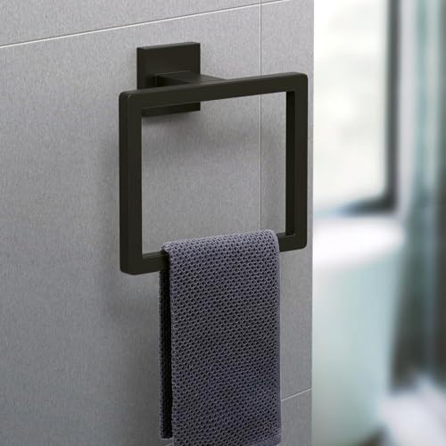 Bathroom Towel Holder,304 Stainless Steel Bathroom Hand Towel Rack,Wall-Mounted Bath Towel Holder,Simple Square Towel Ring (Matte Black)