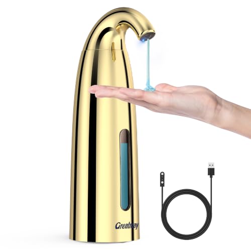 Convenient Automatic Soap Dispenser,4 Adjustable Levels Touchless Hand Sanitizer Pump with Infrared Sensor, Countertop Electric Dispenser for Bathroom,Kitchen - color: Polished Brass