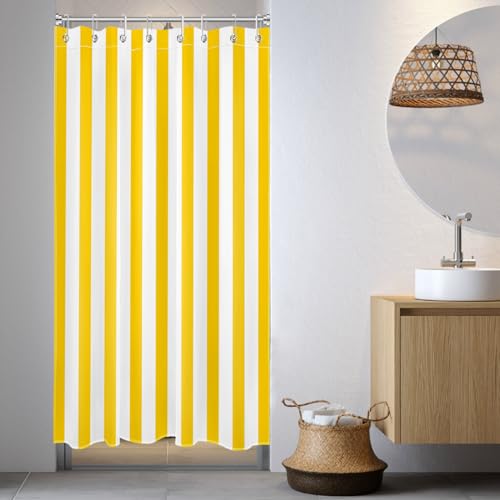 Small Stall Shower Curtain 48 x 68 inch, Yellow White Striped Half Size Shower Curtain Liner, Modern Farmhouse Narrow Shower Curtain for Bathroom Decor, 48 inch Fabric Shower Curtain Set with Hooks - color: Yellow, size: 48"W x 68"L (Pack of 1)