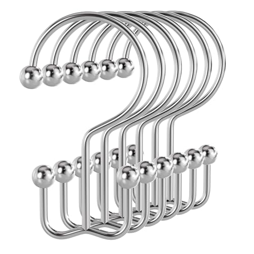 Bathway Shower Curtain Hooks Chrome Shower Curtain Rings, 12 Pcs Double Hook Shower Curtain Hooks Rings Shower Curtain Hangers Rust Proof, Metal Shower Hooks for Bathroom Shower Curtain Rod - color: Chrome, style: Minimalist
