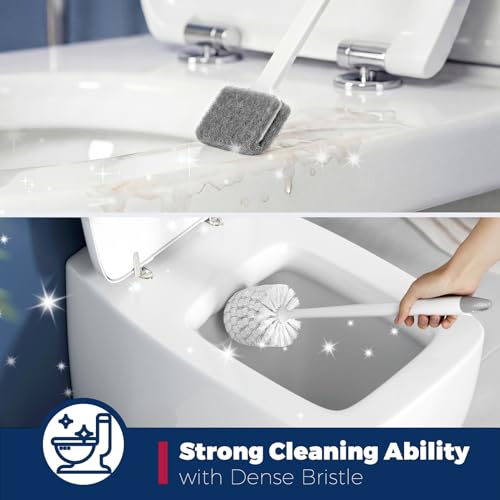 Holaloha Toilet Brush and Holder Set, Compact Design, 3 Pack, White | Bathroom Accessories, Ergonomic Handle, Space Saving, Dense Bristles, Deep Cleaning, Scrubber, with 3 Groove Gap Brushes