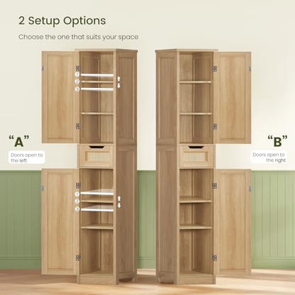 Iwell Tall Bathroom Cabinet, Slim Narrow Storage Cabinet with Adjustable Shelves, Rattan Cabinets with 1 Drawer, for Bathroom, Living Room, Entryway, Kitchen, Nature - color: Natural,1drawer