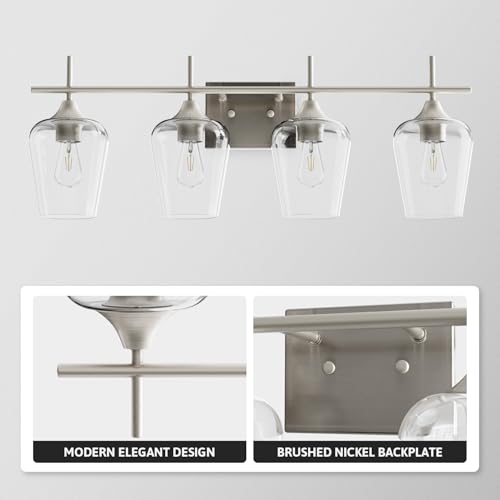 VONLUCE 4 Light Bathroom Vanity Light Fixture,Brushed Nickel | Wine Glass Shades, E26 Sockets, Easy to install, Vanity Lights for Bathroom Bedroom Hallway Living Room - color: Nickel, size: 4-Light