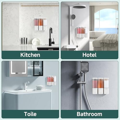 Shampoo and Conditioner Dispenser 3 Chamber No Drill Shampoo Dispenser for Shower Wall Mounted Shower Soap Dispenser 3 * 500ml Refillable Shower Dispenser for Bathroom Hotel(White 3 Chamber) - color: White-clear-3