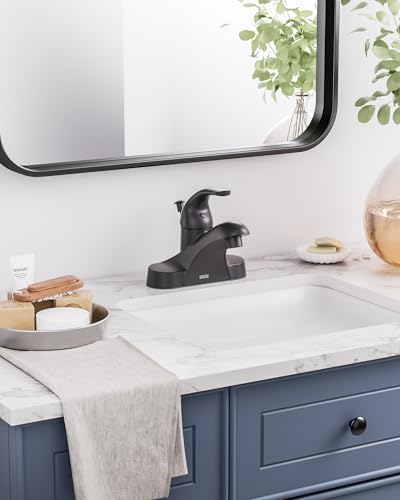 WOWOW Black Bathroom Faucet One Handle 4 inch Centerset Bathroom Faucets with Lift Rod Drain Assembly Sink Faucet Lavatory Faucet Matte Black Bathroom Faucets - color: Black