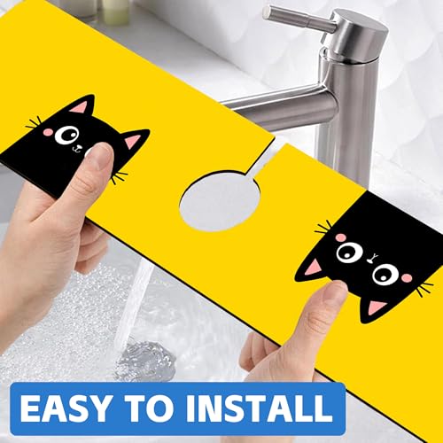 Cute Black Cat Head Kitchen Sink Splash Guard Mat Absorbent Fast Drying Mat Faucet Draining Mat Sink Splash Guard Behind Faucet Drip Catcher for Kitchen Bathroom 5.5"×24" - size: 24" x 24"