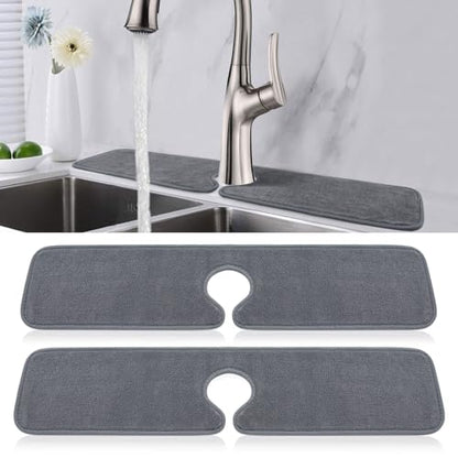 PoYang 2 Pack Faucet Mat for Kitchen Sink Splash Guard, Long 24x5.1 Inch | Super Absorbent Microfiber Faucet Mat, Catch Splashes and Drips, Machine Washable Sink Protectors for Kitchen, Bathroom & RV - size: 24" x 5.1"