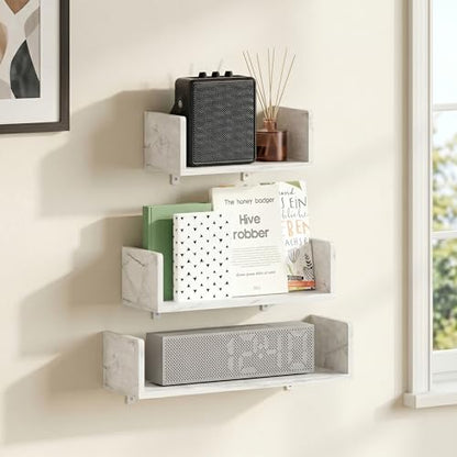U-Shape Set of 3 Rectangular Wall Mounted Shelves, Wall Shelf Set with 11.7 x 15.7 x 18.9 Width, Floating Shelves for Wall, for Home Office, Living Room, Bathroom, Marble White - color: Marble White
