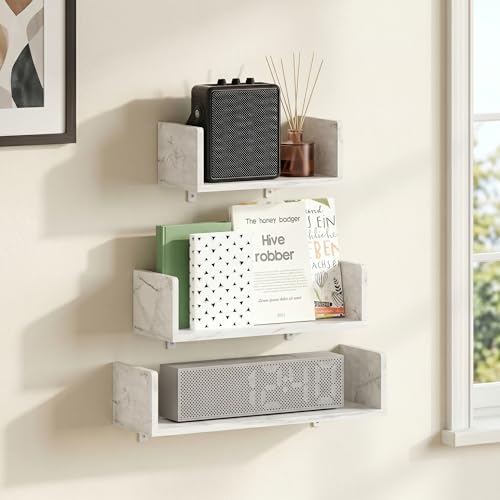 U-Shape Set of 3 Rectangular Wall Mounted Shelves, Wall Shelf Set with 11.7 x 15.7 x 18.9 Width, Floating Shelves for Wall, for Home Office, Living Room, Bathroom, Marble White - color: Marble White