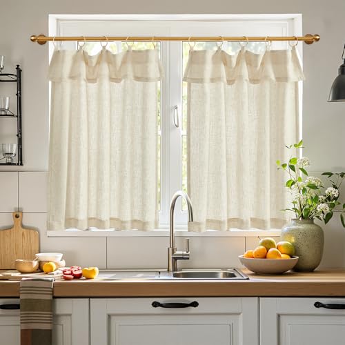 jinchan Linen Tier Kitchen Curtains, 30x36, 2 Panels, Natural | Light filtering, rod pocket, farmhouse, small window decor, cafe style, machine washable, bathroom, laundry room, RV - color: Rod Pocket | Natural Linen, size: 30"W x 36"L (Pack of 2)