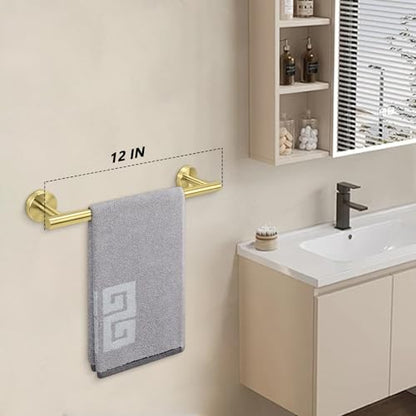 NearMoon Bath Towel Bar, Thicken Stainless Steel Shower Towel Rack Holder Wall Mounted for Bathroom, 12-lnch Overall Length-10-lnch Usable Hanging Space (1 Pack, Brushed Gold) - color: Brushed Gold, size: 12 Inch