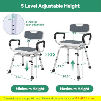 Shower Chair for Elderly and Disabled, 400 lbs, Adjustable Height | Shower Stool with Removable Back and Padded Arms, Slip Resistant Bath Seat for Inside Shower, Bathtub, Aluminum Frame - color: Dark Gray